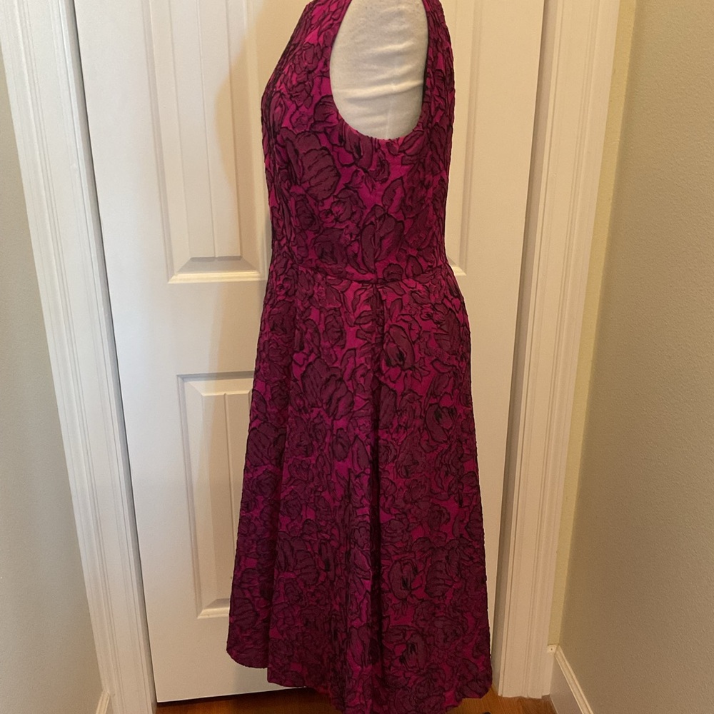 Badgley Mischka Fuchsia Floral Midi Dress Size 12 - Picture 3 of 8